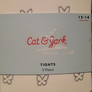 NWT Cat & Jack 12-14 Girls 2 Pair Tights 1 Glitter Butterfly 1 Black